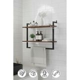 40x20 cm Banyo Rafı Duvara Monte Havluluk 2 Katlı Dekoratif Düzenleyici Organizer Siyah Metal - Ceviz
