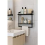 40x20 cm Banyo Rafı Duvara Monte Havluluk 2 Katlı Dekoratif Düzenleyici Organizer Siyah Metal