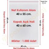 40X55+5 Cm. (40X60) 1.000 Adet Şeffaf Bantlı Yapışkanlı Jelatin Poşet