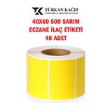 40X60 500Lü Termal Eczane İlaç Tarif Etiketi Sarı Renk Küçük Koli 48 Adet