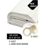 40X60CM Tabak Bardak Sarma Taşıma Taşınma Paketleme Kağıdı 100 Adet + 2 Adet Koli Bandı - Beyaz