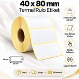 40X80 mm Rulo Termal Ribonsuz Barkod Etiketi 40 mm Masura 1000'LI Sarım
