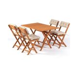 4+1 Minderli Balkon Bahçe Mutfak Bistro Set Katlanır Masa-sandalye 120x70 Ahşap