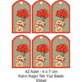 42 Adet 4 x 7 cm Kalpli Ayıcıklı Hd Kalite Tek Yüz Baskı Kalın Kağıt Etiket Sevgililer Günü Etiketi