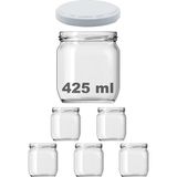 425 ml Metal Beyaz Kapaklı Şeffaf Cam Kavanoz 5 Adet