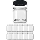 425 ml Metal Siyah Kapaklı Şeffaf Cam Kavanoz 10 Adet
