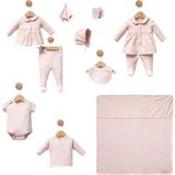 427487CS Kız Bebek Brodeli 10'lu Kutulu Hastane Çıkış Zıbın Set - Pudra - Yenidoğan