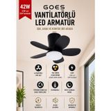 42W Tavan Vantilatörü LED Avize 64cm 5 Kanat 6 Kademeli Fan Ters Dönüş ve Gece Lambası Modu ile Uzaktan Kumandalı Siyah