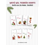 43 Cici Süsler Organizasyon Yılbaşı Tebrik Kartı Karton 24 Adet 5 x 10 cm 8 Farklı Tasarım Delikli