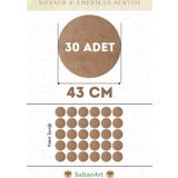 43 cm Çap 30 Adet Supla Amerikan Servis Runner MDF Duralit Magnet Altı Ahşap 3 mm (2,7 mm) Kalınlık