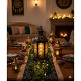 43 cm Ramazan Ledli Siyah Model Tek Mumlu Lüks Fener - Pil Dahil Dekoratif Ramazan Feneri