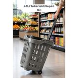 43 LT Tekerlekli Market Sepeti | Plastik Alışveriş Sepeti Ergonomik Çift Saplı Gri