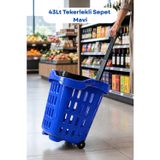 43 LT Tekerlekli Market Sepeti | Plastik Alışveriş Sepeti Ergonomik Çift Saplı Mavi