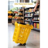 43 LT Tekerlekli Market Sepeti | Plastik Alışveriş Sepeti Ergonomik Çift Saplı Sarı