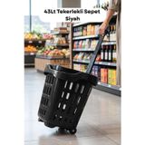 43 LT Tekerlekli Market Sepeti | Plastik Alışveriş Sepeti Ergonomik Çift Saplı Siyah