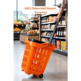 43 LT Tekerlekli Market Sepeti | Plastik Alışveriş Sepeti Ergonomik Çift Saplı Turuncu