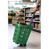43 LT Tekerlekli Market Sepeti | Plastik Alışveriş Sepeti Ergonomik Çift Saplı Yeşil