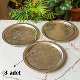 430 Kalite Krom Çelik 3 Adet Tepsi 24 Cm – Fırına Uygun, Osmanlı Motifli, Kebap & Restoran Sunum Tepsisi