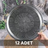 430 Kalite Krom Çelik Kulplu 12 Adet Tepsi 35 Cm – Fırına Uygun, Osmanlı Motifli, Kebap & Restoran Sunum Tepsisi