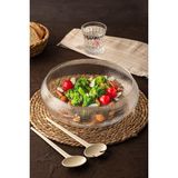 4306 El Yapımı Büyük Boy Kendinden Kaşıklı Cam Salata Meyve Çerez Makarna Sunum Kasesi Şeffaf 24 cm