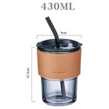 430ML 430ML Gıanxı Cam Kahve Pipetli Bardak Kapaklı Isıya Dayanıklı Creativewater Şişesi Bira Çay Drinkware Çift Kahve Pipetli Kupa (Yurt Dışından) - 1 Adet - Renkli - 1 lt