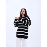 43111 Triko Çizgili Salaş Kazak-Siyah-Ekru - Altın