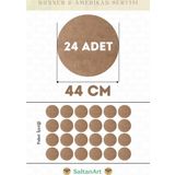 44 cm Çap 24 Adet Supla Amerikan Servis Runner MDF Duralit Magnet Altı Ahşap 3 mm (2,7 mm) Kalınlık