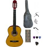 4/4 Sap Ayarlı Klasik Gitar Seti Kılıf Pena Kapo Nota Stickerli - Seçenek 1 - Altın