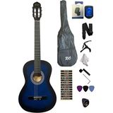 4/4 Tam Boy Mavi Klasik Gitar Akort Cihazı Kılıf Kapo Askı Pena Sticker Çevirici
