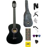 4/4 Tamboy 12 Yaş Üzeri Klasik Gitar Seti (Kılıf-Pena-Çevirgeç-Askı-Nota Sticker-Pena Şarjörü) - BK (SİYAH) - siyah