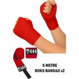 444 Marka 5 Metre Boks Bandajı Kickbox Muay Thai Sanda El Bandajı 5 Metre x 2 Adet Çift Boks Bandajı Sargı Bandaj - Kırmızı