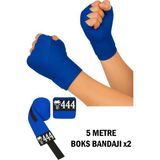 444 Marka 5 Metre Boks Bandajı Kickbox Muay Thai Sanda El Bandajı 5 Metre x 2 Adet Çift Boks Bandajı Sargı Bandaj - Mavi