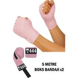 444 Marka 5 Metre Boks Bandajı Kickbox Muay Thai Sanda El Bandajı 5 Metre x 2 Adet Çift Boks Bandajı Sargı Bandaj - Pembe