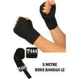 444 Marka 5 Metre Boks Bandajı Kickbox Muay Thai Sanda El Bandajı 5 Metre x 2 Adet Çift Boks Bandajı Sargı Bandaj - Siyah