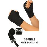 444 Marka Boks Kickbox Muay Thai Sanda El Bandajı 3,5 Metre x 2 Adet Çift Boks Bandajı Sargı Bandaj Siyah Tek ebat - Standart