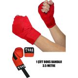 444 Marka Boks Kickbox Muay Thai Sanda El Bandajı 3,5 Metre x 2 Adet Çift Boks Bandajı Sargı Bandaj - Standart - Kırmızı