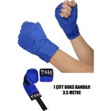444 Marka Boks Kickbox Muay Thai Sanda El Bandajı 3,5 Metre x 2 Adet Çift Boks Bandajı Sargı Bandaj - Standart - Mavi