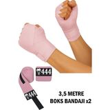 444 Marka Boks Kickbox Muay Thai Sanda El Bandajı 3,5 Metre x 2 Adet Çift Boks Bandajı Sargı Bandaj - Standart - Pembe