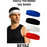 444 Marka Havlu Ter Bandı Kafa Bandı Headband Tenis Saç Bandı Futbol Saç Bandı Basketbol Bandı Sporcu - Standart - Beyaz