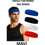 444 Marka Havlu Ter Bandı Kafa Bandı Headband Tenis Saç Bandı Futbol Saç Bandı Basketbol Bandı Sporcu - Standart - Mavi