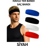 444 Marka Havlu Ter Bandı Kafa Bandı Headband Tenis Saç Bandı Futbol Saç Bandı Basketbol Bandı Sporcu - Standart - Siyah