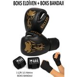 444 Marka Kıller Boks Eldiveni ve Bandaj Seti Boxing Gloves + Boks Bandajı Kick Boks Eldiveni Muay Thai - 10 oz - Siyah