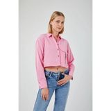 4444 Kadın Apoletli Crop Gömlek Şeker Pembe - Şeker Pembesi
