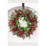 45 Cm (17.71 İnç) Festive Yapay Noel Çelengi – Çam Yaprakları Ve Kırmızı Meyveler | Klasik Duvar & Kapı Süsü | Elektrik Gerektirmez | Ev Ve Parti Dekoru İçin İdeal Vitrin