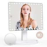 45 LED Işıklı Büyük Işıklı Makyaj Aynası, Şarj Edilebilir Lityum Pil Işıklı Ayna, 10X Büyütme Dokunmatik Ekran, 360 ° Döndürme Taşınabilir Masa Üstü Kozmetik ışıklı Ayna