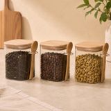 450 ml Kaşıklı Cam Kavanoz 3'lü Set, Bambu Kapaklı Şeffaf Cam Saklama Kabı, Çay Kahve Şeker Baharat Kuruyemiş Kavanozu, Mutfak Düzenleyici Kaşıklı Bah - Çok Renkli - Standart