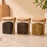 450 ML Kaşıklı Cam Kavanoz 3’lü Set, Bambu Kapaklı Şeffaf Cam Saklama Kabı, Çay Kahve Şeker Baharat Kuruyemiş Kavanozu, Mutfak Düzenleyici Kaşıklı Baharatlık Seti