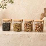 450 ml Kaşıklı Cam Kavanoz 4'lü Set, Bambu Kapaklı Şeffaf Cam Saklama Kabı, Çay Kahve Şeker Baharat Kuruyemiş Kavanozu, Mutfak Düzenleyici Kaşıklı Bah - Çok Renkli - Standart