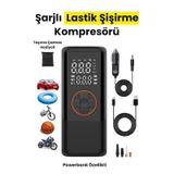 4500 Mah Şarjlı Taşınabilir Araba Lastik Hava Top Şişirme Pompası Led Işıklı Dijital Hava Kompresörü Siyah