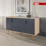 4516 Sırma 150 Cm ( Ahşap Ayaklı , Metal Kulplu) Konsol , Safir - Antrasit , Salon , Oturma Odası